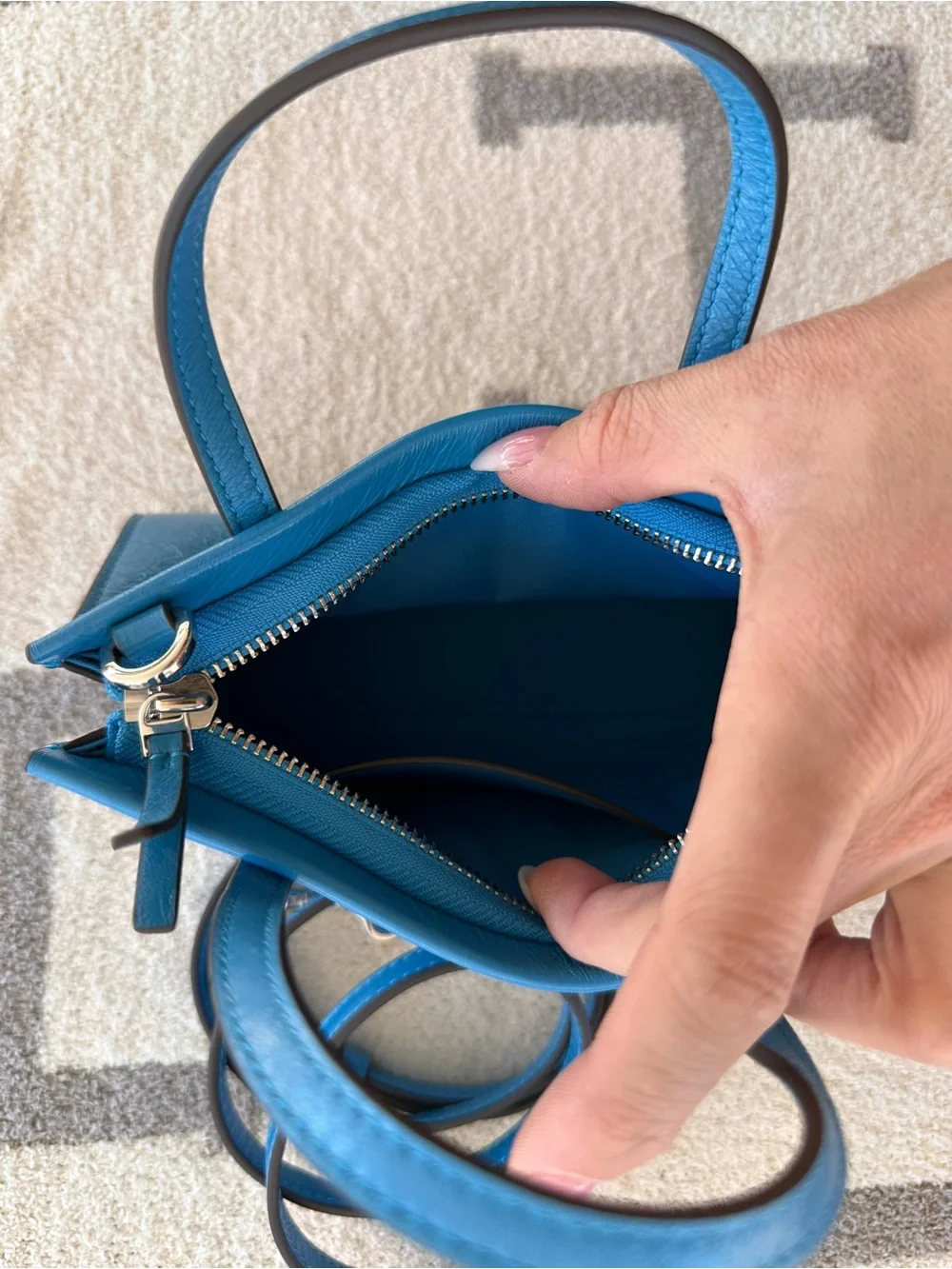 Tory Burch Bright Blue Leather Satchel with Gold Logo